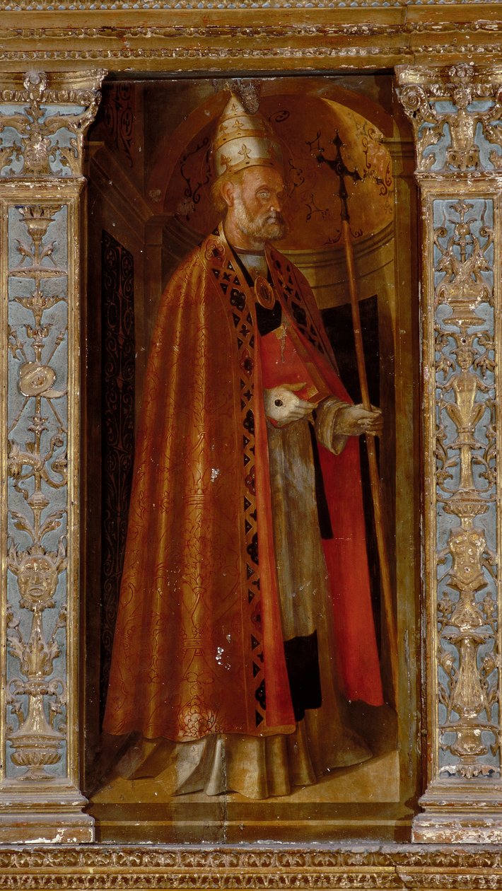 Születés poliptichonja, oldaltáblák Szent Pétert, Pált, Kelement és Magdolnát ábrázolják, Szent Kelemen részlete alkotó: Galeazzo and Aleni Tommaso fl.1505 15) Campi