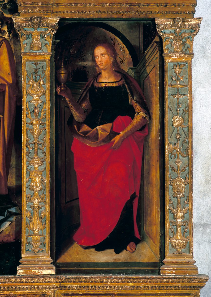 Poliptichon a betlehemmel, oldalpanelekkel Szent Pétert, Pált, Kelement és Magdolnát ábrázolva (Mária Magdolna részlete) alkotó: Galeazzo and Aleni Tommaso fl.1505 15) Campi