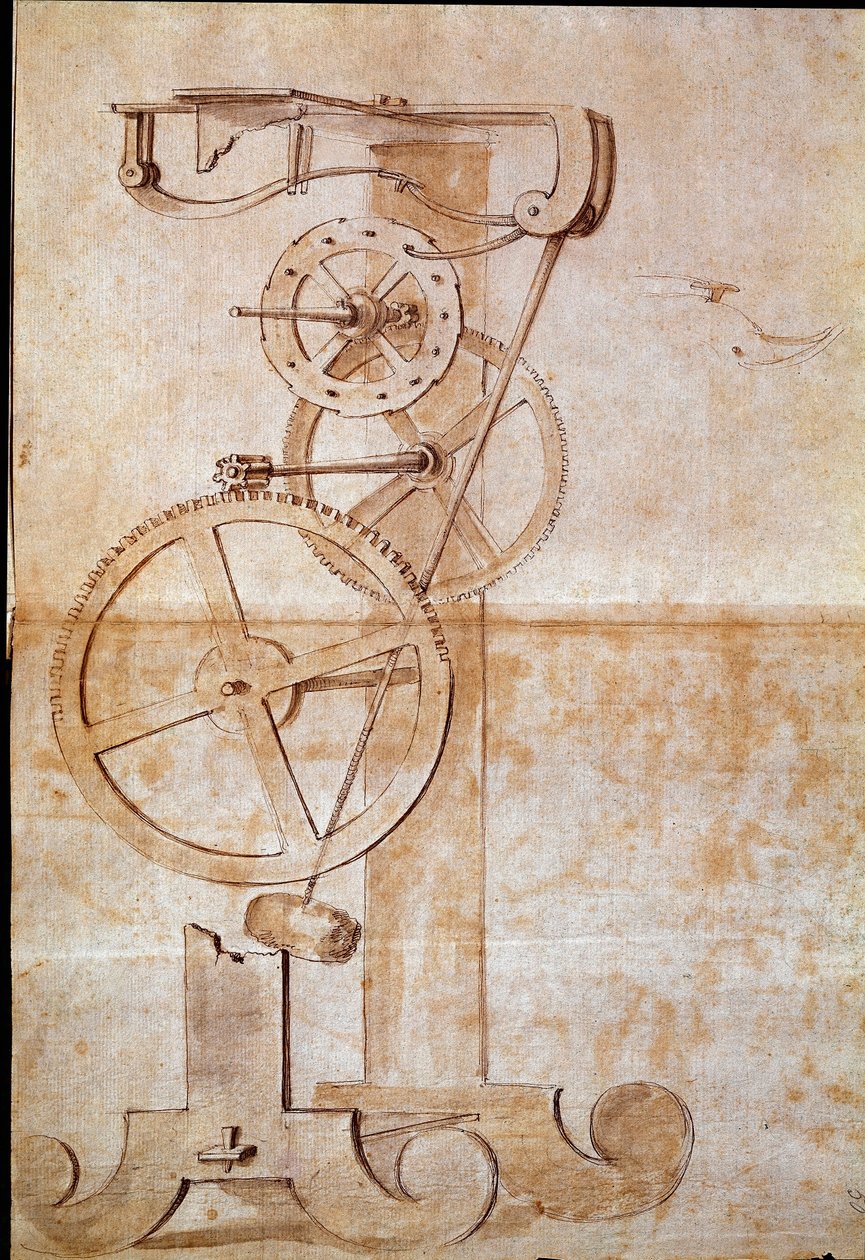 Óramérõ inga, amelyet Galileo Galilei dit Galilee (1564-1642) olasz csillagász és fizikus tanulmányozott 1638-ban az idõ mérésére. Rajz. Firenze, Nemzeti Könyvtár alkotó: Galileo Galilei