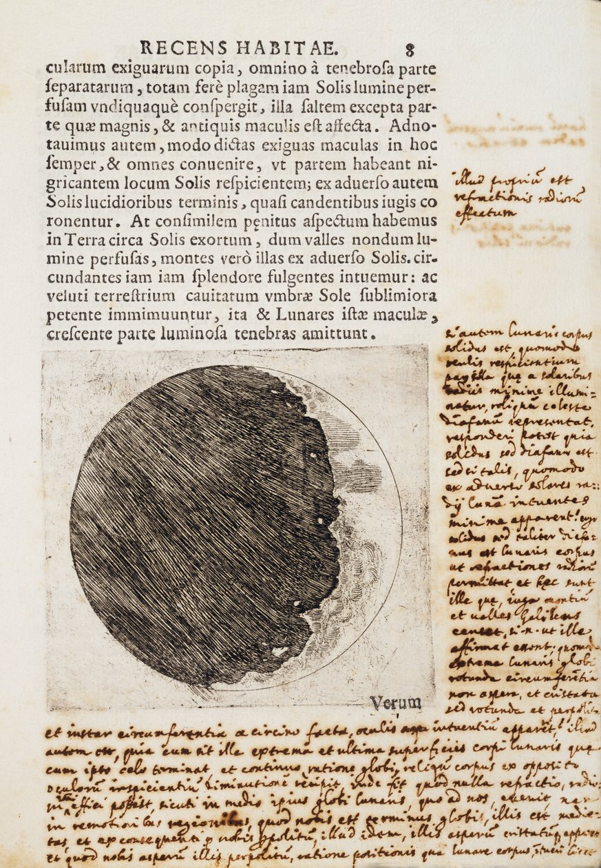 Sidereus Nuncius (Starry Messenger) a Hold fázisainak és felszínének rajzaival alkotó: Galileo Galilei