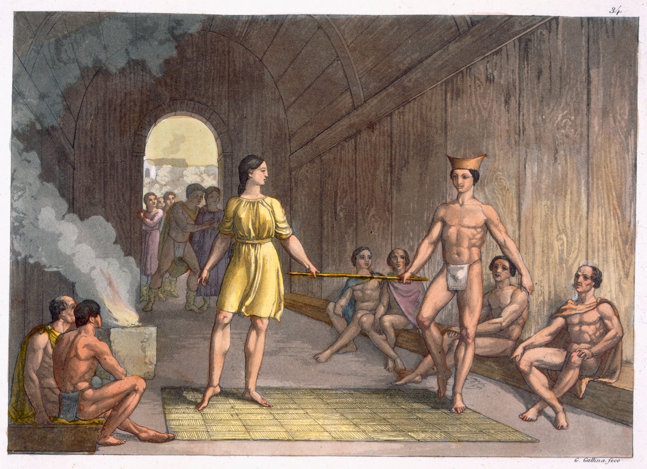 Egy kanadai indián házasságkötési szertartás a „Le Costume Ancien et Moderne” I. kötet 34. lemezéből, Jules Ferrario, az 1820-as és 30-as évek körül megjelent alkotó: Gallo Gallina