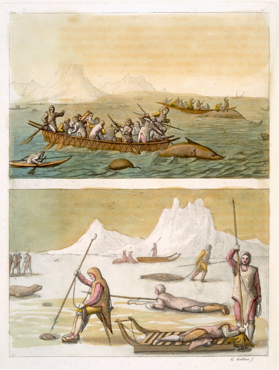 Grönland: Jules Ferrario "Le Costume Ancien et Moderne", I. kötet, 26. tábla, 1820-30-as évek körüli kiadás (színes metszet) (lásd még 116101). alkotó: Gallo Gallina