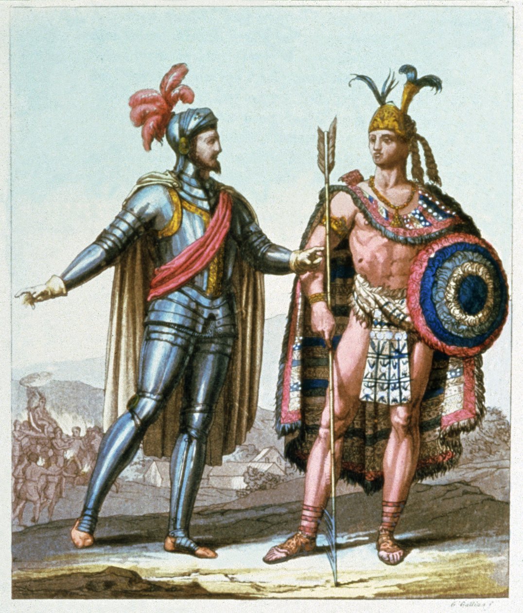 Hernan Cortes találkozott Montezuma II-vel 1519-ben alkotó: Gallo Gallina