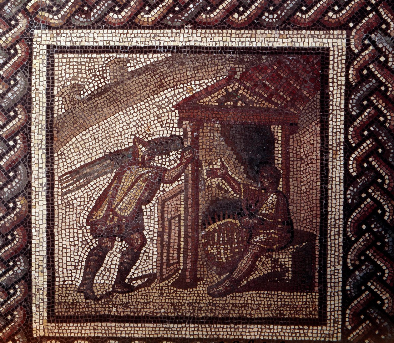 Gallo római művészet: rusztikus naptárt ábrázoló mozaikburkolat. Fonott munka és fonott kosarak. 2. vége, 3. század eleje JC után. Saint-Romain-en-Galból (Rhone). Saint Germain en Laye, Nemzeti Régészeti Múzeum alkotó: Gallo Roman