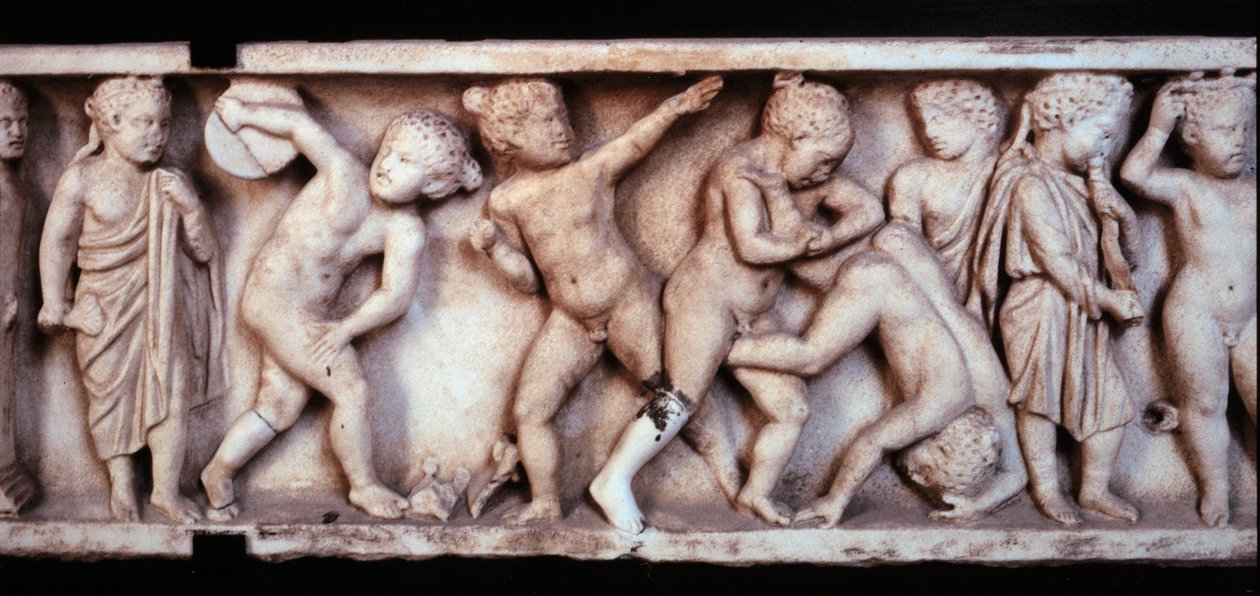 Gallo római művészet (galloromain): szarkofágból származó márványfríz, amely játszó gyerekeket ábrázol. Párizs, Louvre Múzeum alkotó: Gallo Roman Gallo Roman