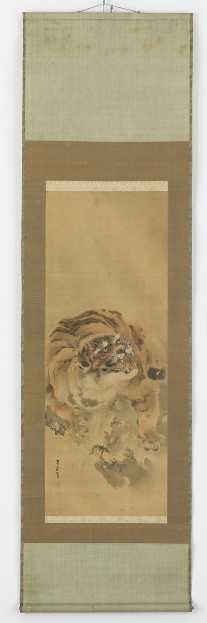 Guggoló, vicsorgó tigris, Edo-korszak, 19. század eleje. alkotó: Gantoku Aoki