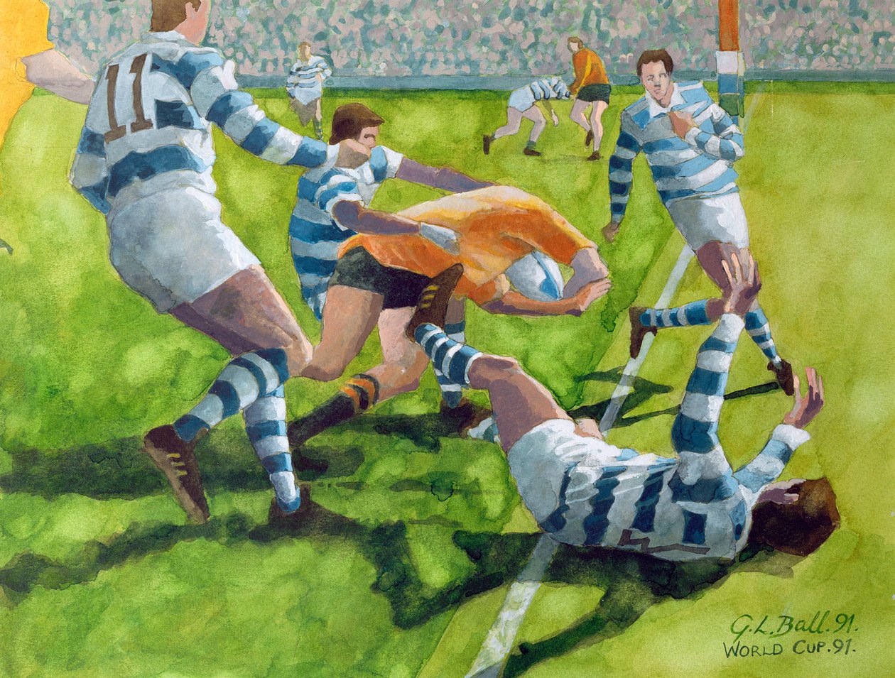 Rögbi-mérkőzés: Ausztrália–Argentína a világbajnokságon, 1991 (wc) alkotó: Gareth Lloyd Ball