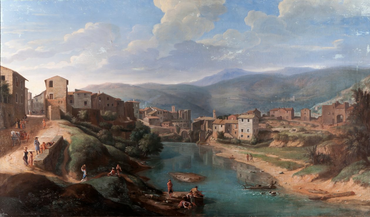 A Tivoli Aniene látképe, 1710-15 körül alkotó: Gaspar van Wittel