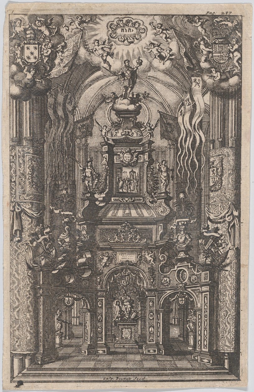 Ferdinánd katafalkja, egy azonosítatlan könyvből, kb. 1660-95. alkotó: Gaspar Bouttats