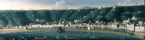 Nápoly látképe a tenger felől a Castel dellOvo és Chiaia külvárosával, 1731 alkotó: Gaspar Butler