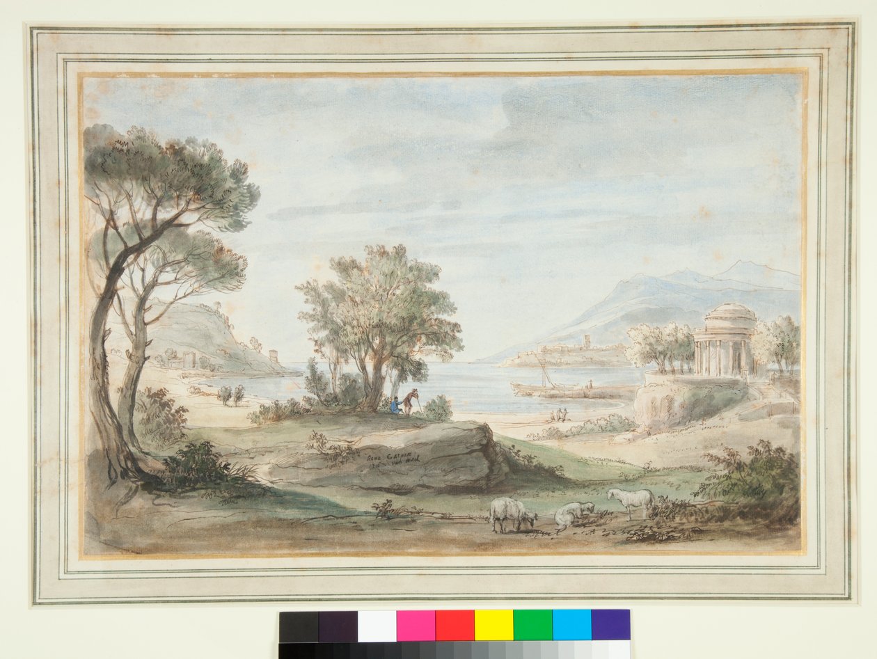Táj egy kerek templommal (toll és barna tinta és színes mosás) alkotó: Gaspar van Wittel