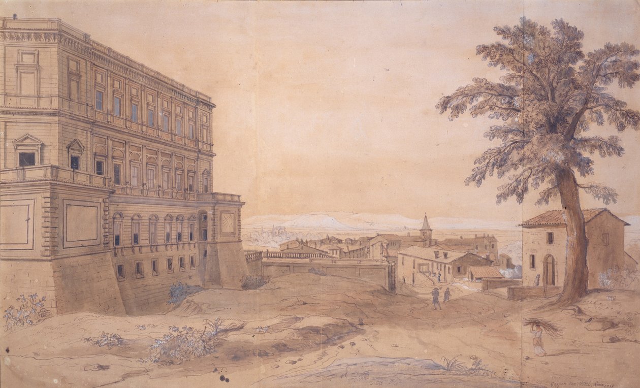 A Palazzo Farnese Caprarolában (tinta és mosás papíron) alkotó: Gaspar van Wittel