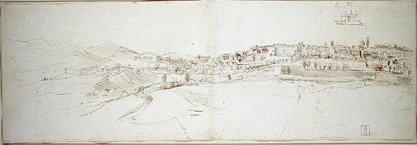 Urbino kilátása a Colle di San Donato felől (kréta papíron) alkotó: Gaspar van Wittel