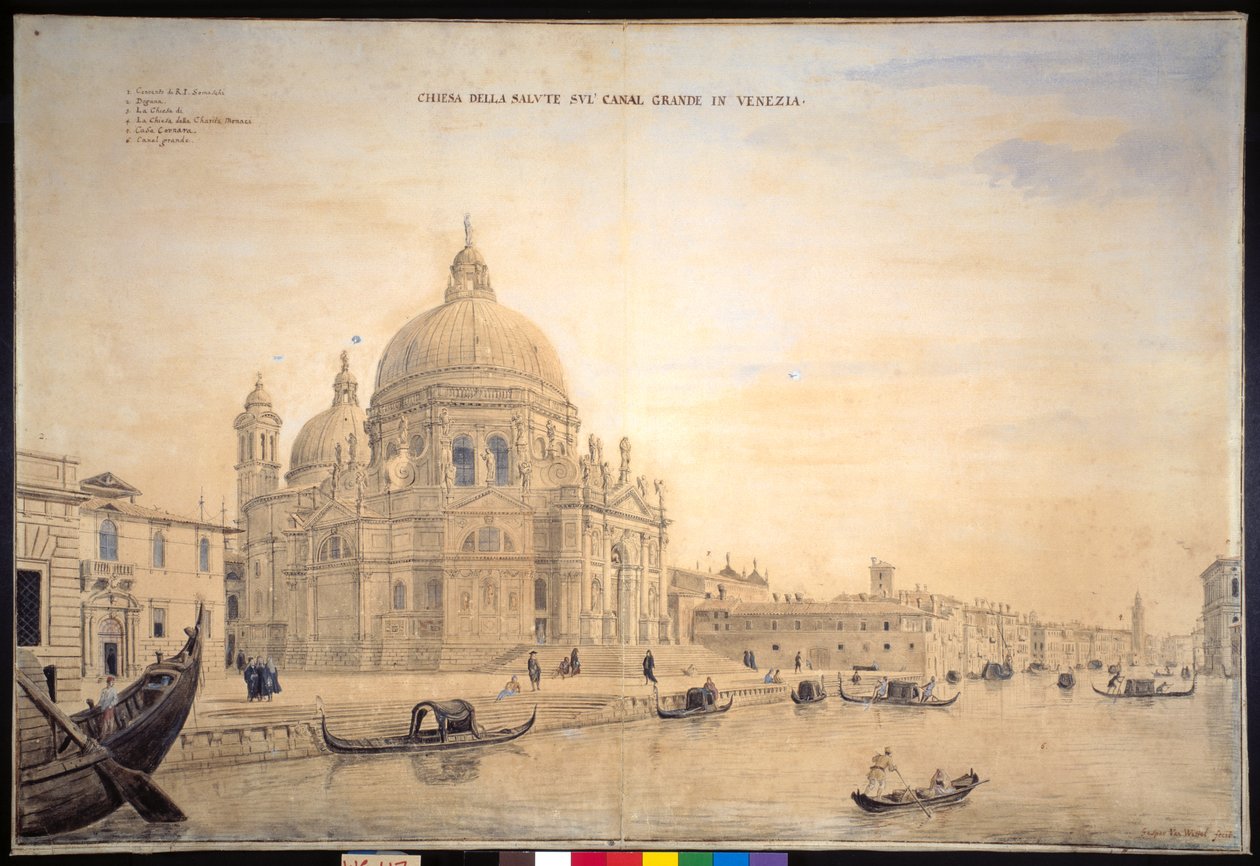 Chiesa della Salute, Grand Canal, Velence (toll és tinta akvarellel papíron) alkotó: Gaspar van Wittel