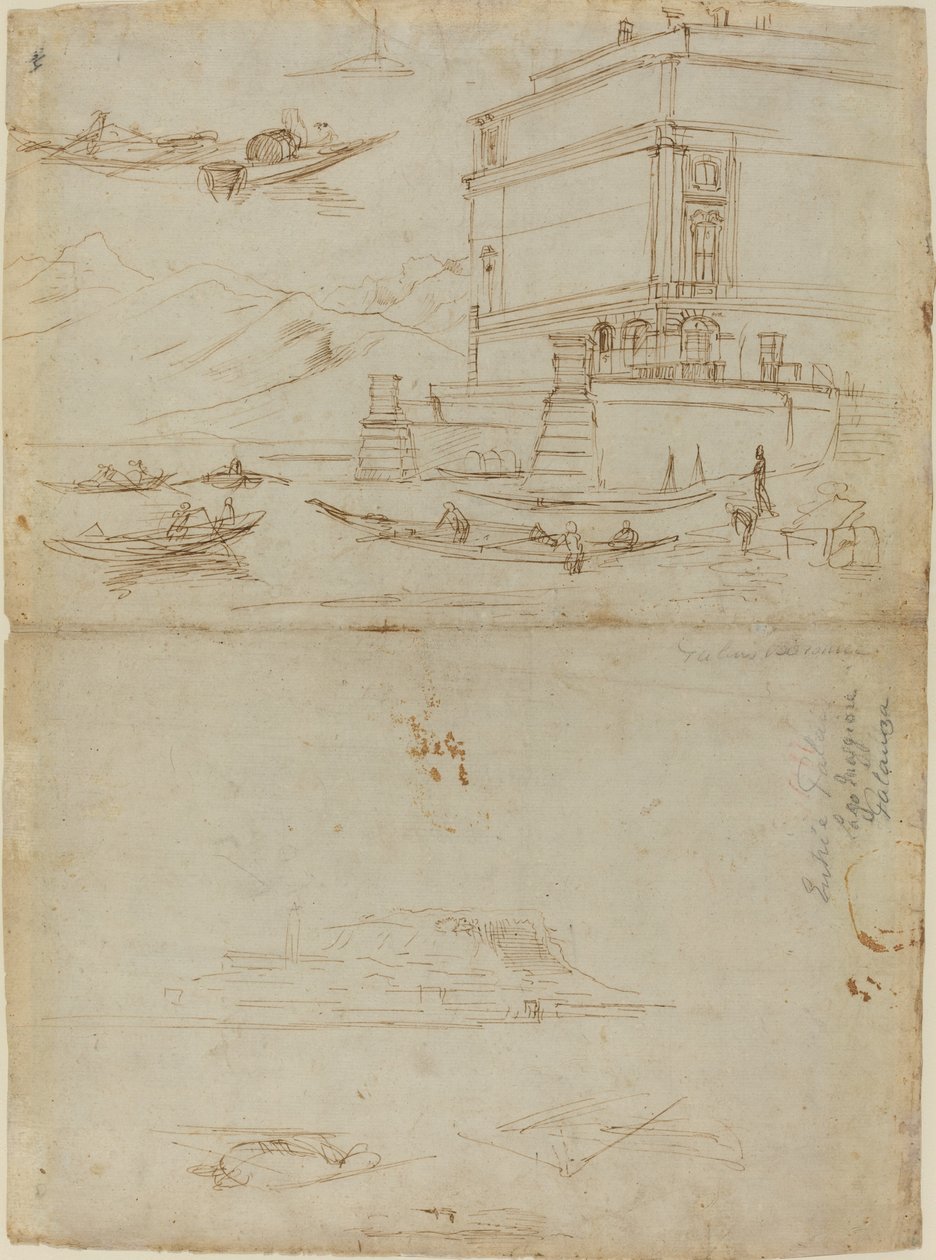 Tanulmányok a Lago Maggiore-ról és a Palazzo bejáratáról alkotó: Gaspar van Wittel