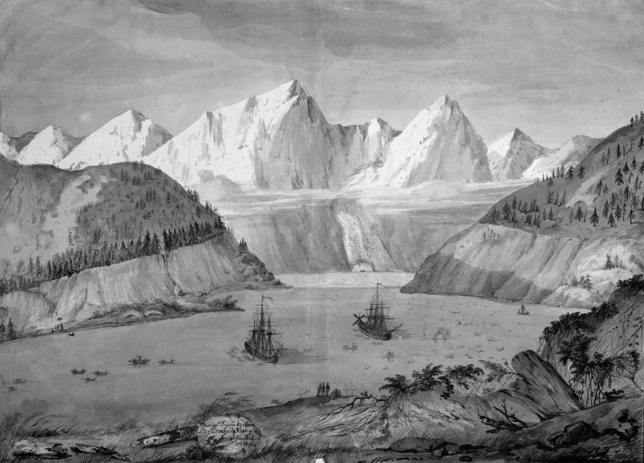Le Port des Francais, Alaszka, a „Voyage de La Perouse”-ból, 1786. július (toll, tinta és mosás papíron) (lásd még: 375728) alkotó: Gaspard Duche de Vancy