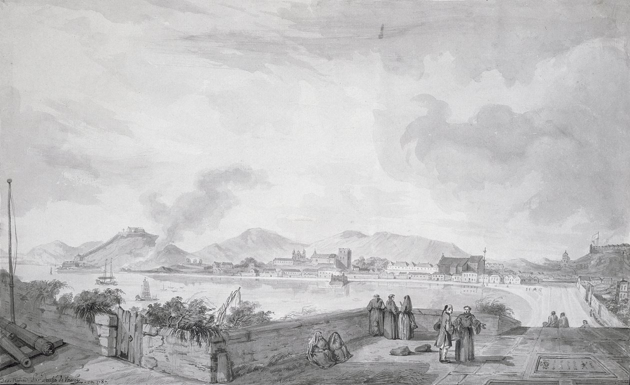 Makaó látképe, 1787 (wc és tus, papír) alkotó: Gaspard Duche de Vancy
