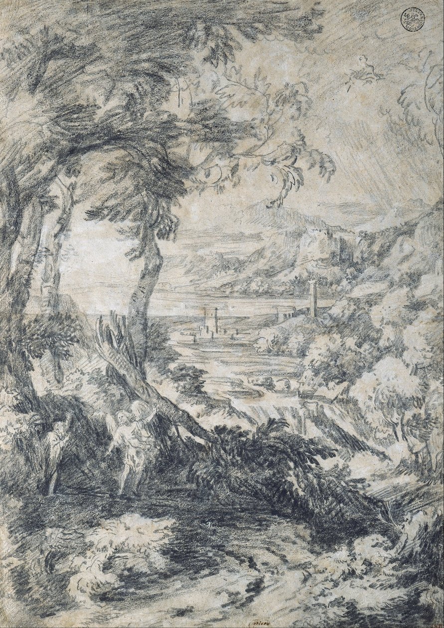 Táj Illéssel és az angyallal a Hóreb -hegyen alkotó: Gaspard Poussin Dughet