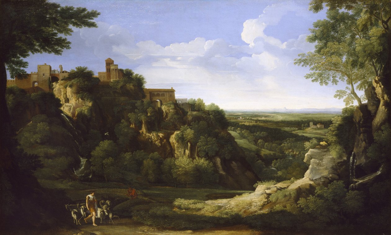 Tivoli kilátása Rómával a távolban, 17. század alkotó: Gaspard Poussin Dughet
