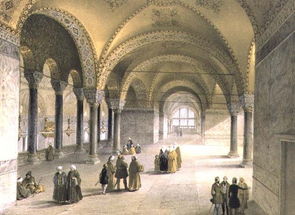 Hagia Sophia, 13. tábla: a Galéria közepe, Louis Haghe (1806-85) metszete, 1852-ben megjelent (litho) alkotó: Gaspard (after) Fossati