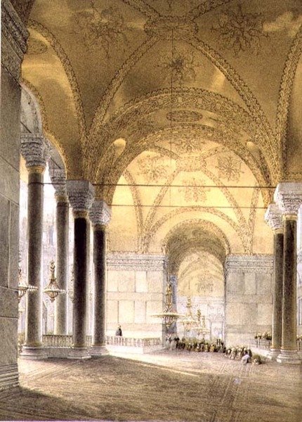 Hagia Sophia, 7. tábla: a hajó bejárata, Louis Haghe (1806-85) metszete, 1852 (litho) alkotó: Gaspard (after) Fossati