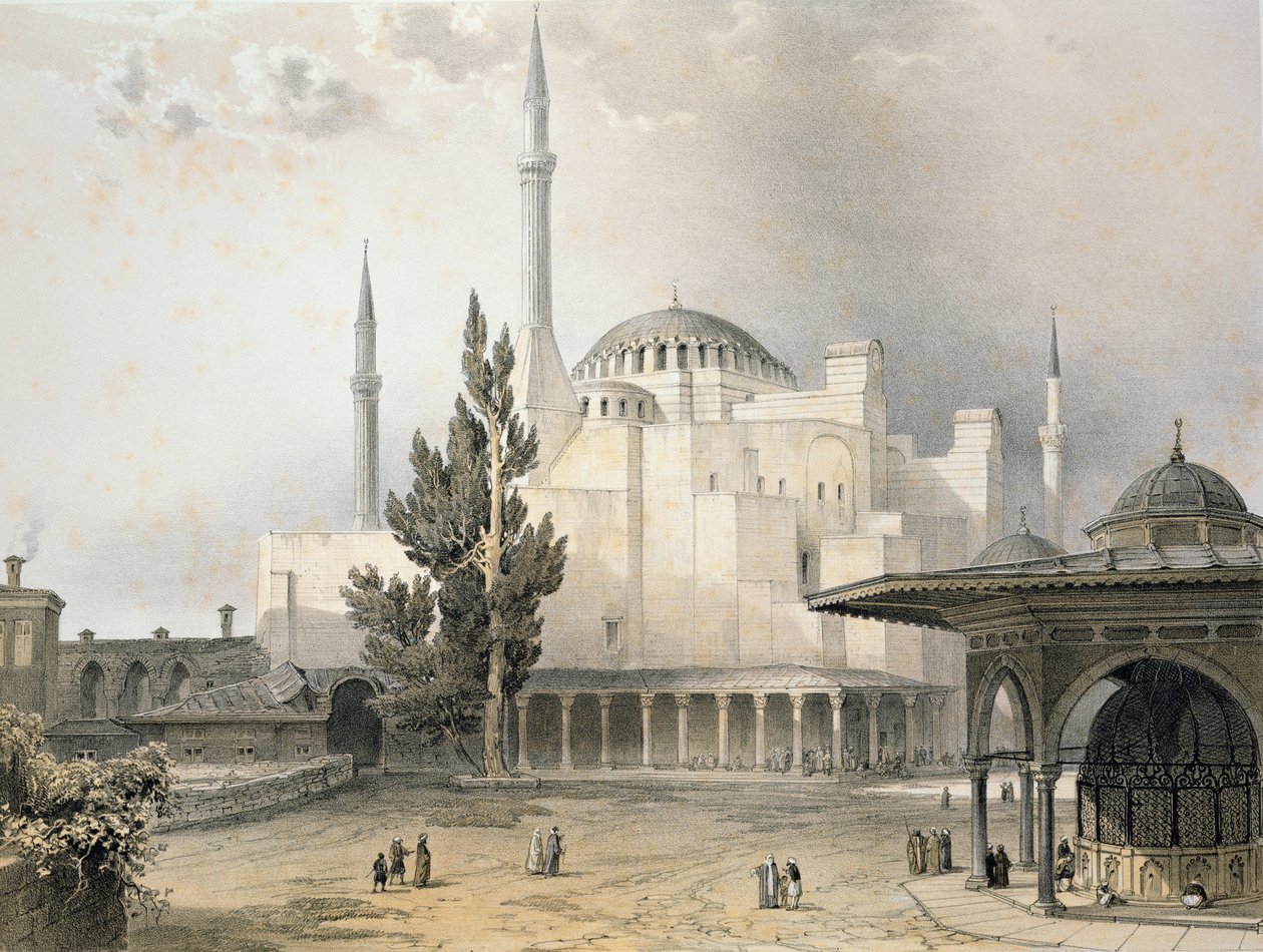 A Hagia Sophia udvara (15. tábla), Louis Haghe (1806-85) metszete, 1852-ben megjelent alkotó: Gaspard Fossati