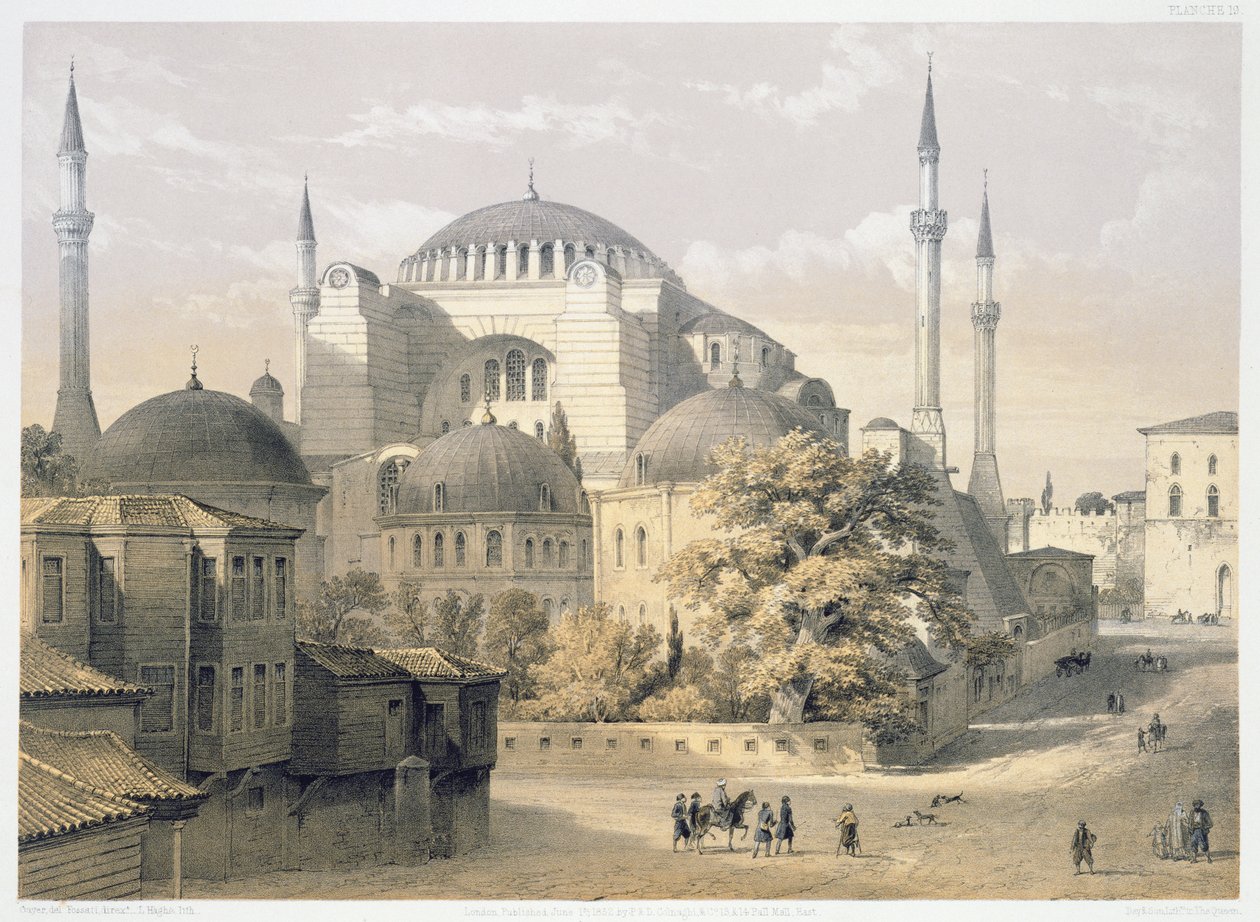 Haghia Sophia, 19. tábla: a mecset külső nézete, Louis Haghe (1806-85) metszete, 1852-ben jelent meg. alkotó: Gaspard Fossati
