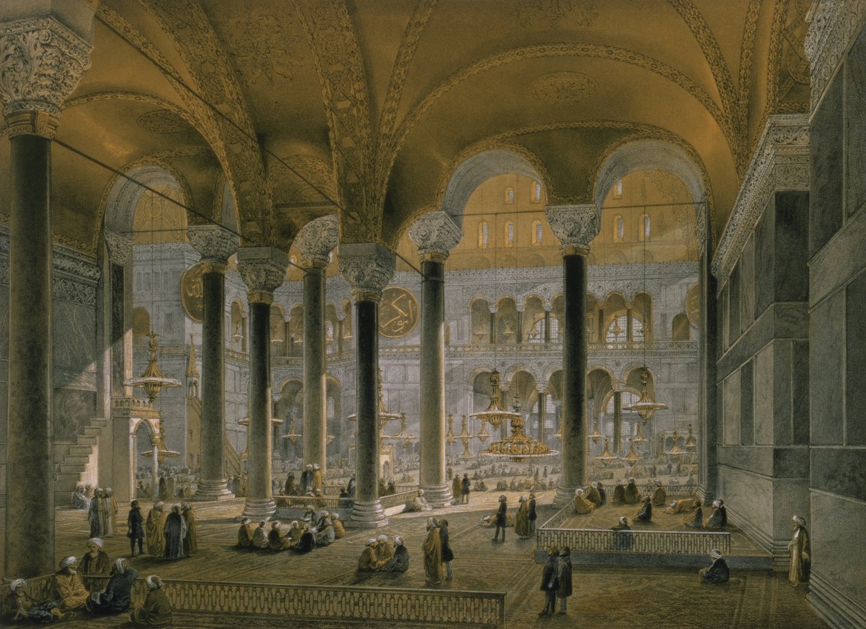 Hagia Sophia, 6. tábla: az északi hajó, vésette Louis Haghe (1806-85), megjelent 1852 alkotó: Gaspard Fossati