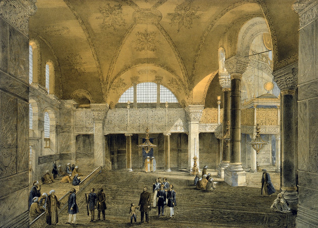 Haghia Sophia, 9. tábla: az új császári galéria, Louis Haghe (1806-85) metszete, megjelent 1852-ben. alkotó: Gaspard Fossati