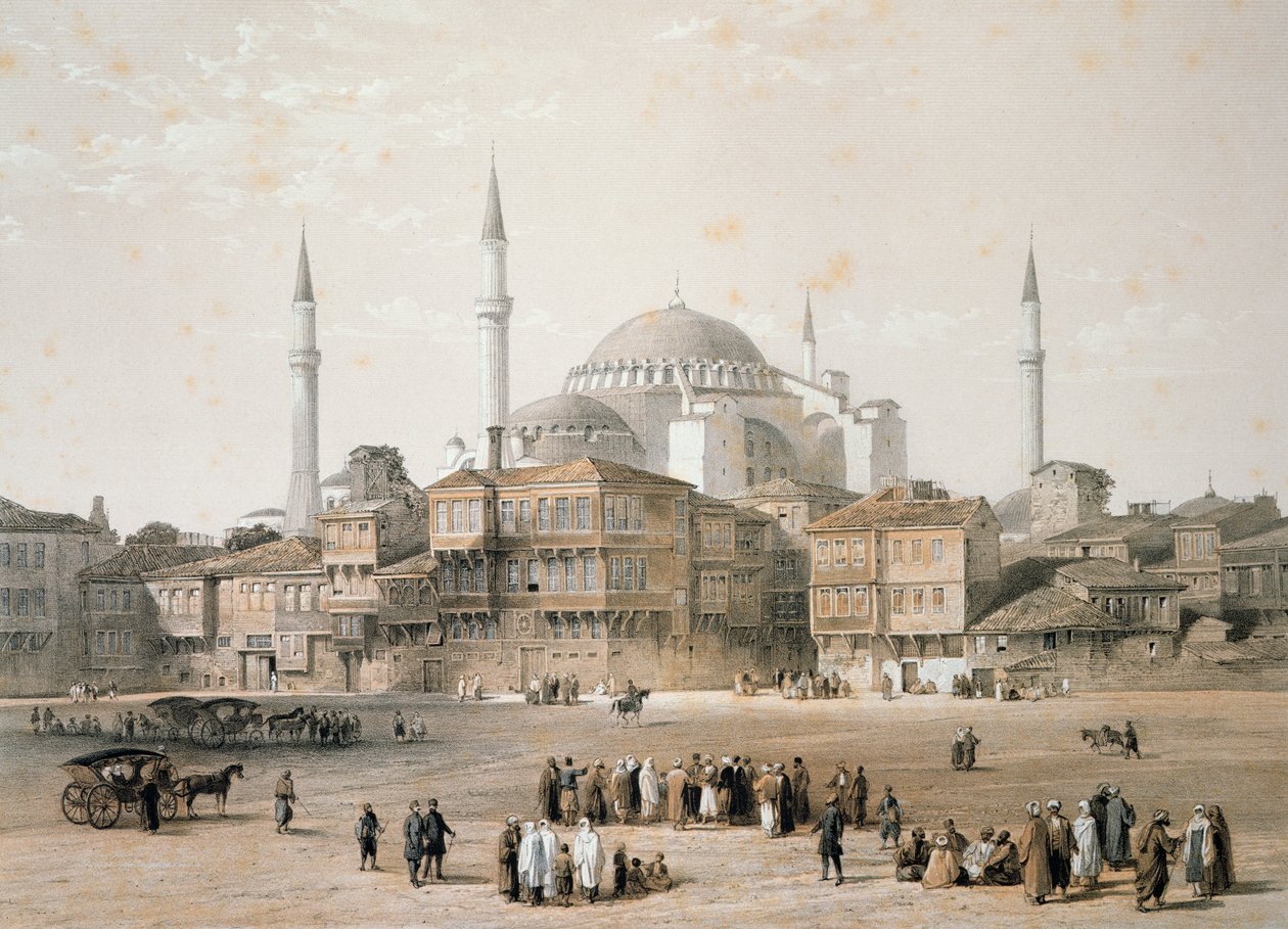 Hagia Sophia (25. tábla) a restaurálás előtt, Louis Haghe (1806-85) metszete, megjelent 1852-ben. alkotó: Gaspard Fossati