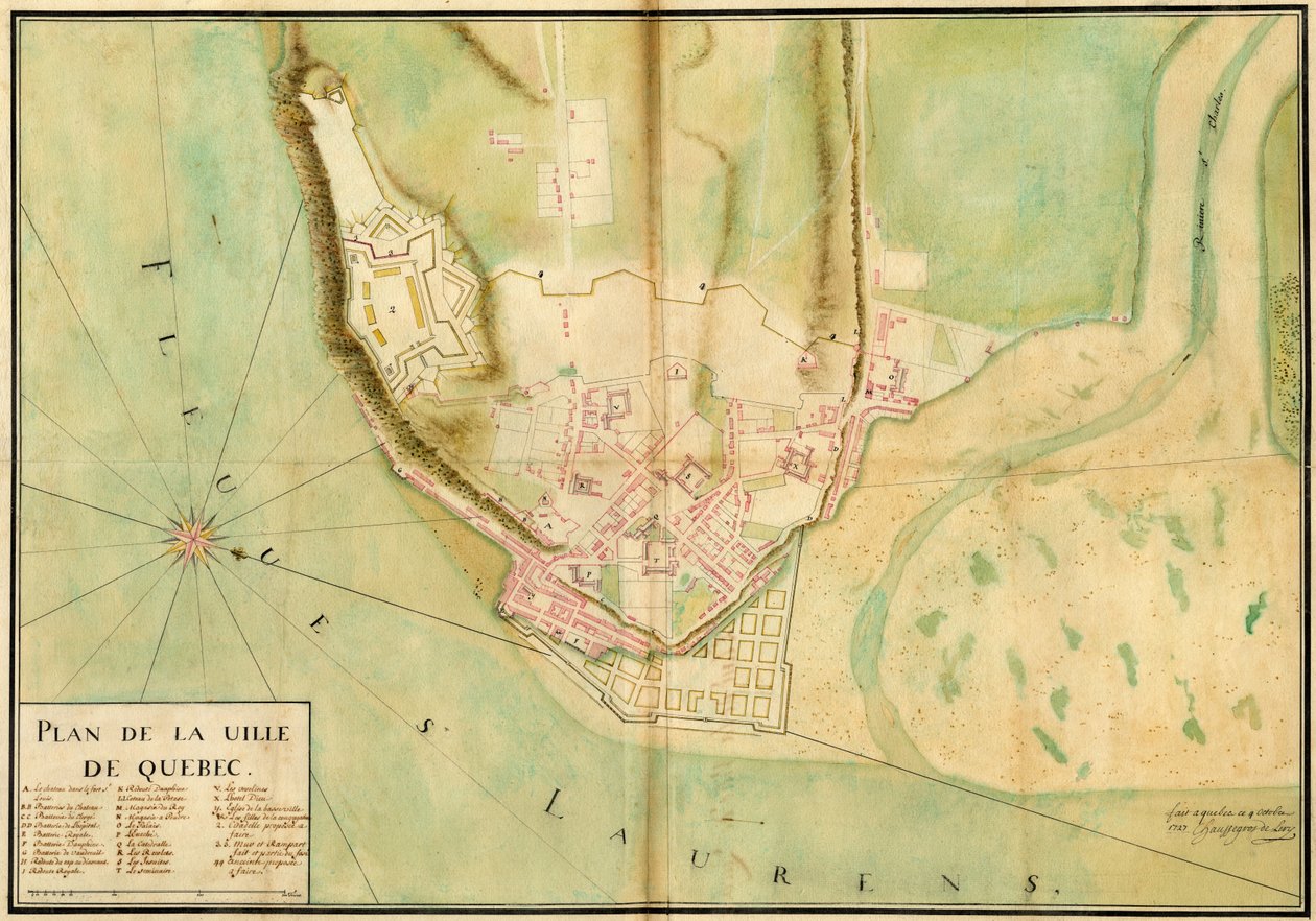 Gaspard-Joseph Chaussegros de Lery, Quebec városának terve, 1727. alkotó: Gaspard Joseph Chaussegros de Léry