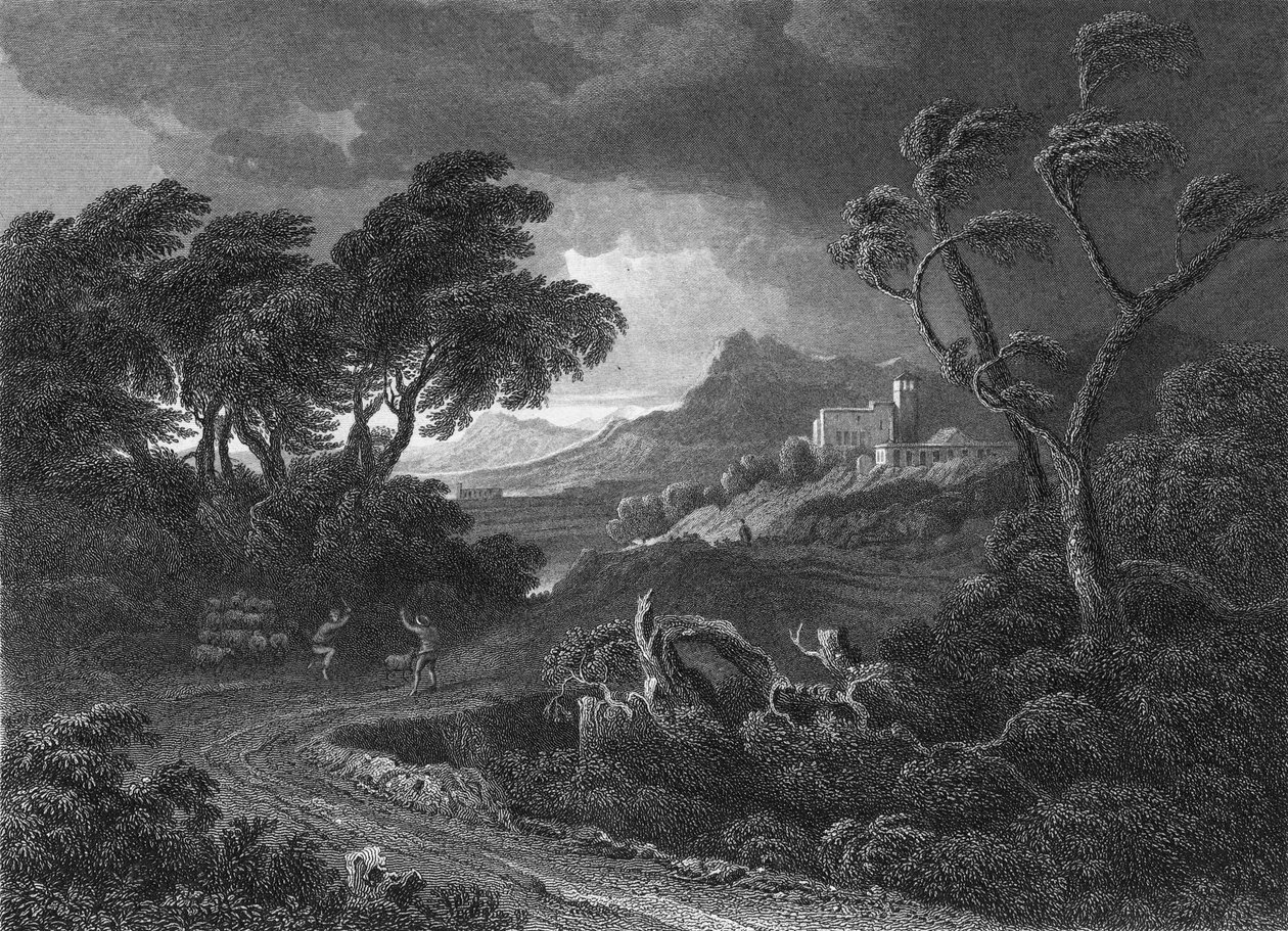 Egy szárazföldi vihar (metszet) alkotó: Gaspard Poussin (after) Dughet