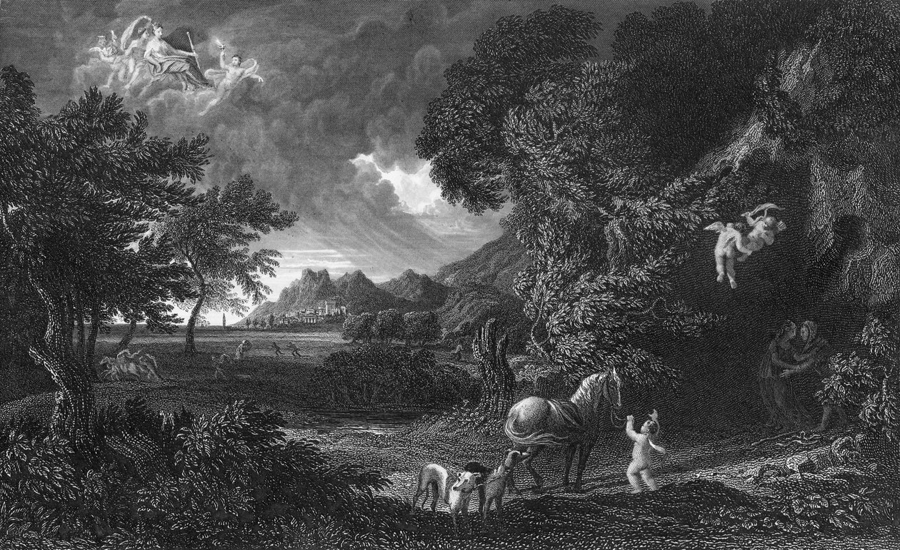 Dido és Aeneas a viharban (metszet) alkotó: Gaspard Poussin (after) Dughet