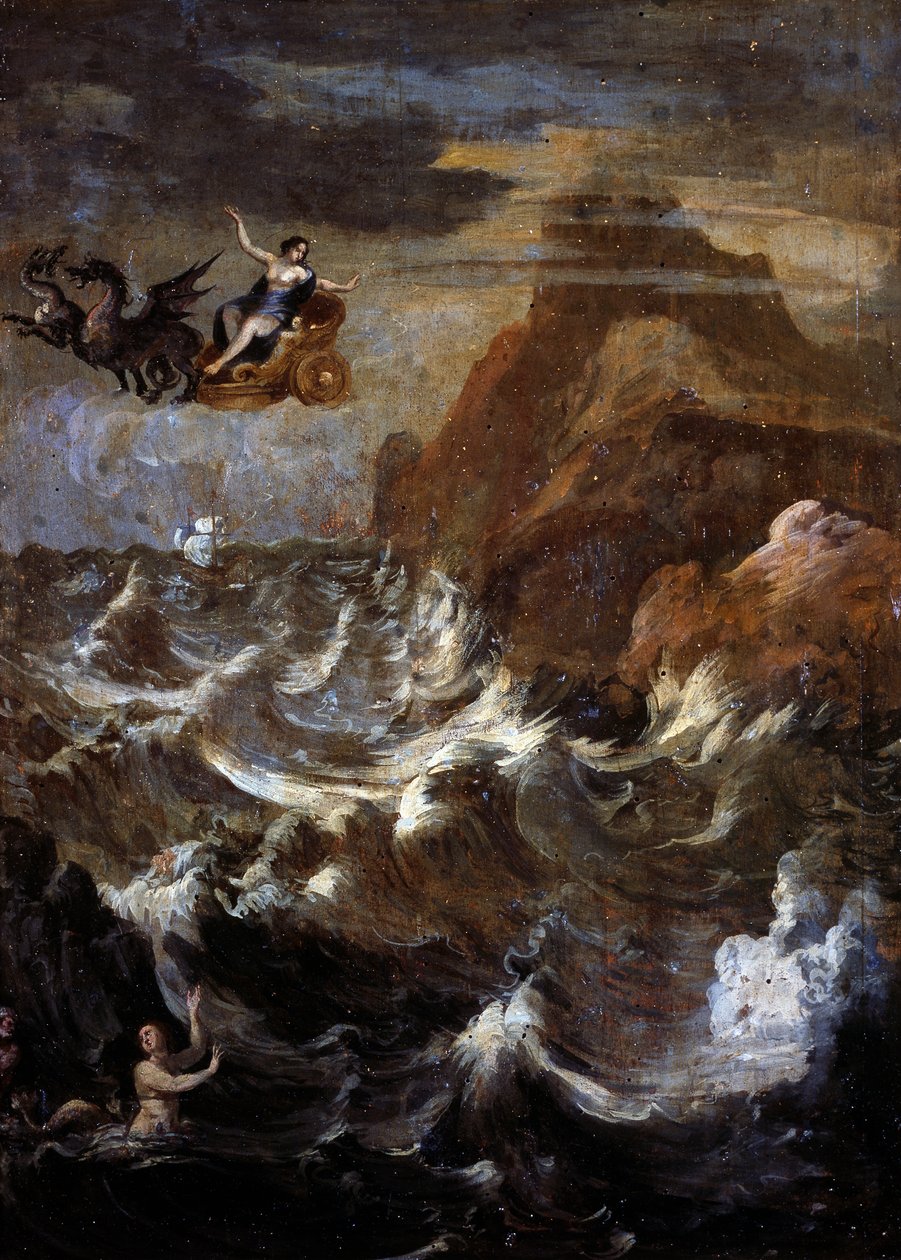 Vidék viharral (olaj a panelen) alkotó: Gaspard Poussin (school of) Dughet
