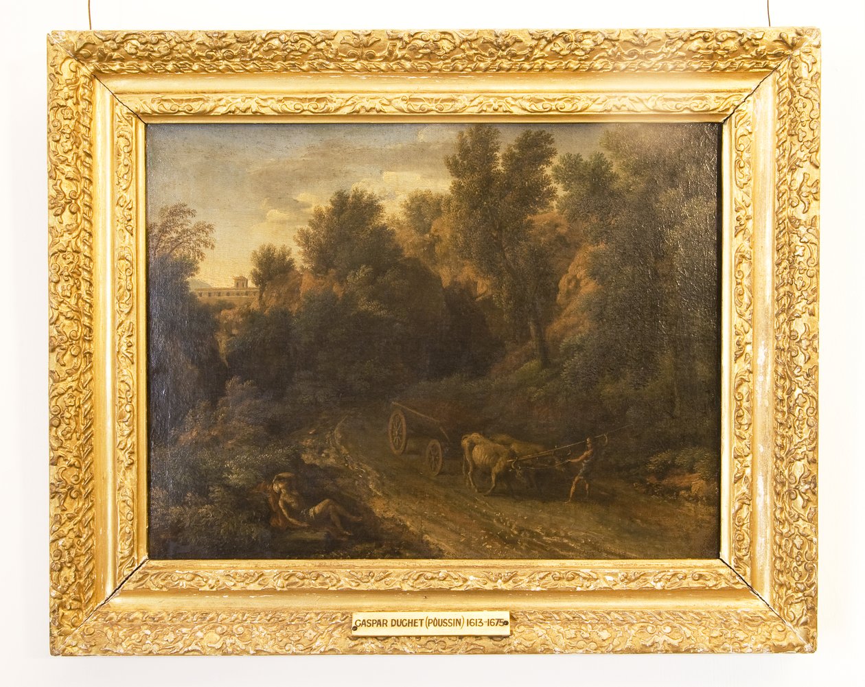 Klasszikus táj ökörkocsival és figurákkal alkotó: Gaspard Poussin Dughet