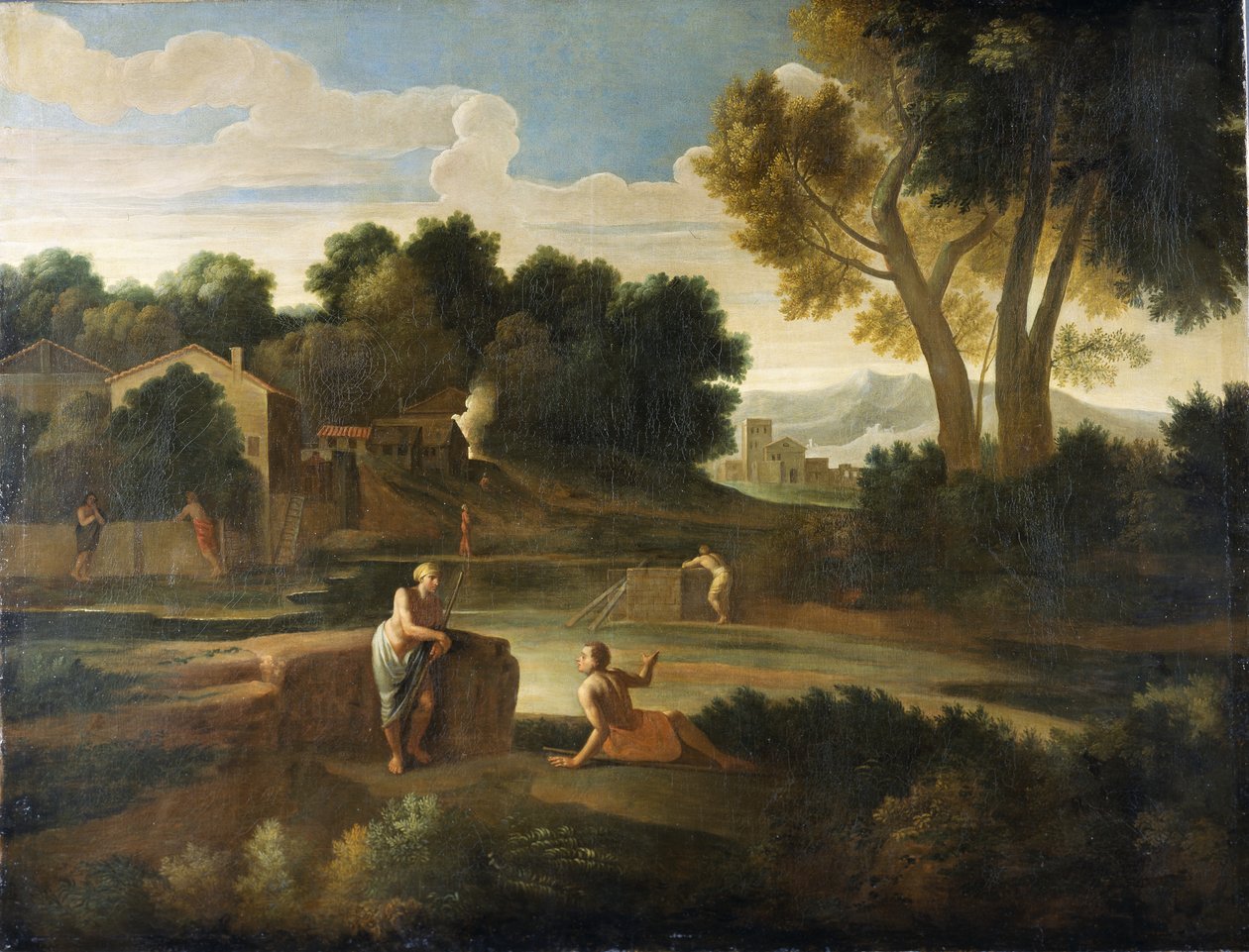 Klasszikus táj figurákkal (olaj, vászon) alkotó: Gaspard Poussin Dughet