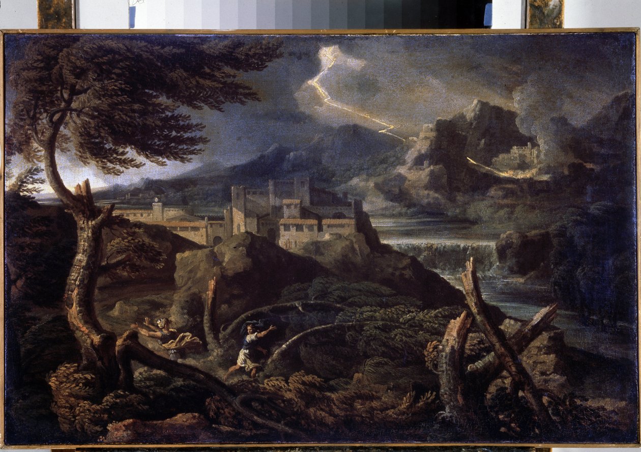""Paysage aux eclairs"" (Táj villámokkal) Gaspard Dughet (1615-1675) festménye, 1670 kb. 40x62,5 cm Ermitázs Múzeum, Szentpétervár (Szentpétervár) alkotó: Gaspard Poussin Dughet