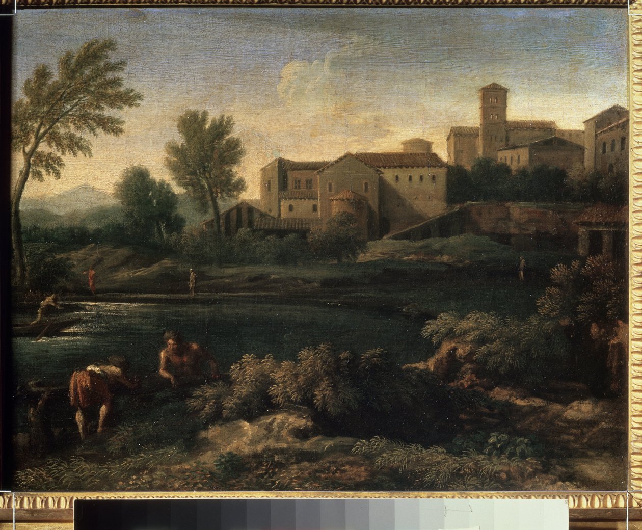 ""Kilátás egy városról a Lazio régióban Róma közelében"" (Egy kisváros Latiumban) Gaspard Dughet (1615-1675) festménye, 1660 körül Puskin Múzeum, Moszkva alkotó: Gaspard Poussin Dughet