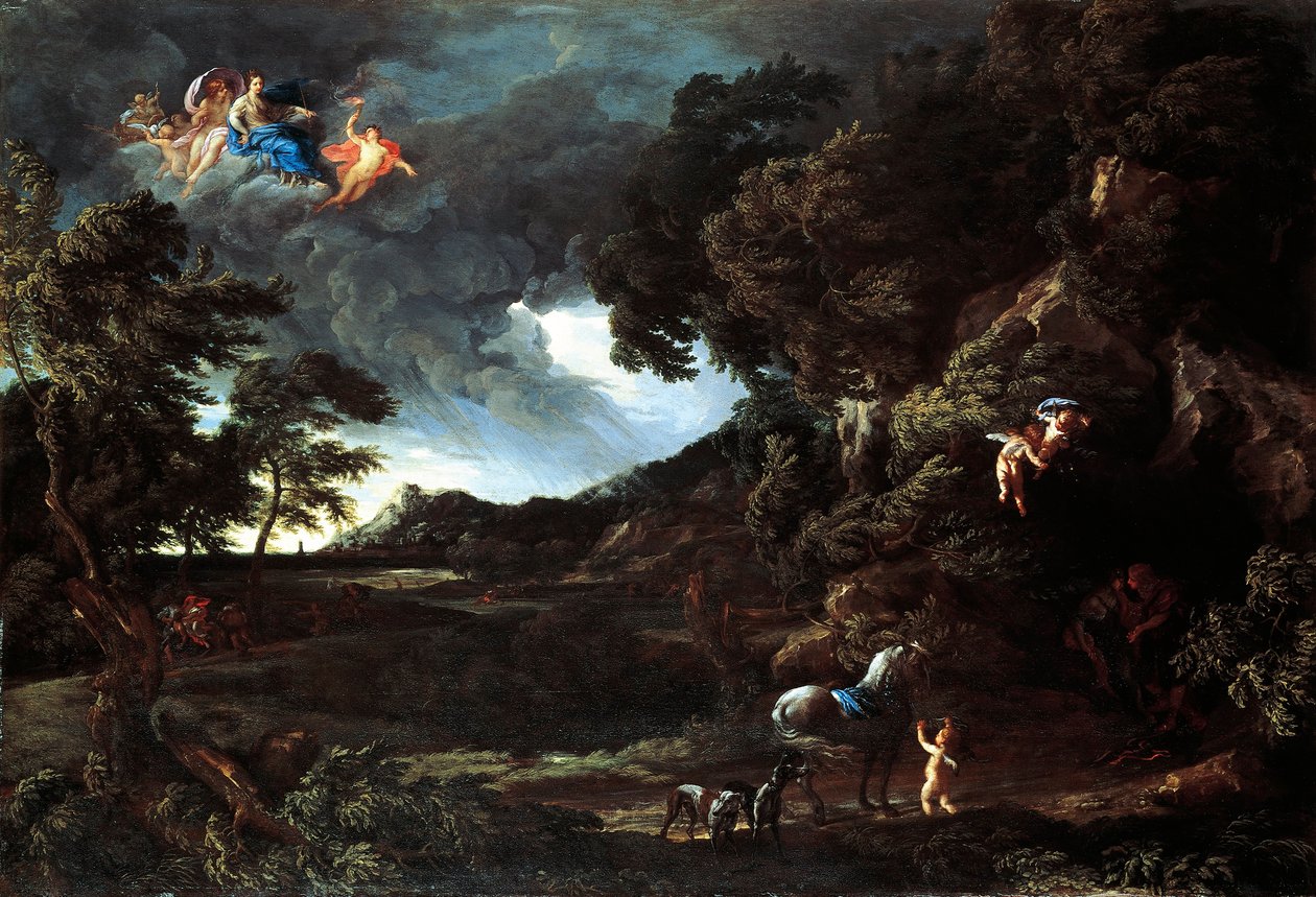 Táj Dido és Aeneas uniójával, 1664-48 körül (olaj, vászon) alkotó: Gaspard Poussin and Maratta or Maratti Carlo Dughet