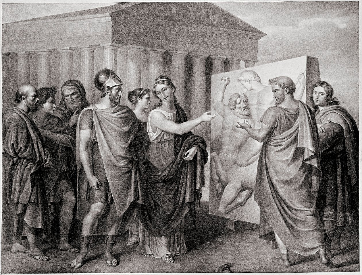 Periklész (Kr. e. 495-429) athéni politikus és társa Aspasie irányítja Phidias munkáját a Parthenon a Athenes számára (Periklész és Aspasia irányítja Phidias munkáját az athéni Parthenon számára) Metszet Gaspare Landi (1756-1830) festménye után. 19 alkotó: Gaspare Landi