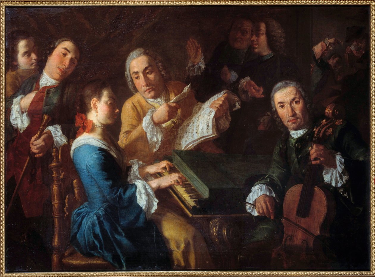 A koncert Egy zenész csembalónál és egy csellóművész. Gaspare Traversi (1722-1770) festménye 18. század V. 0,96x1,3 m Rouen, Musee des Beaux Arts alkotó: Gaspare Traversi