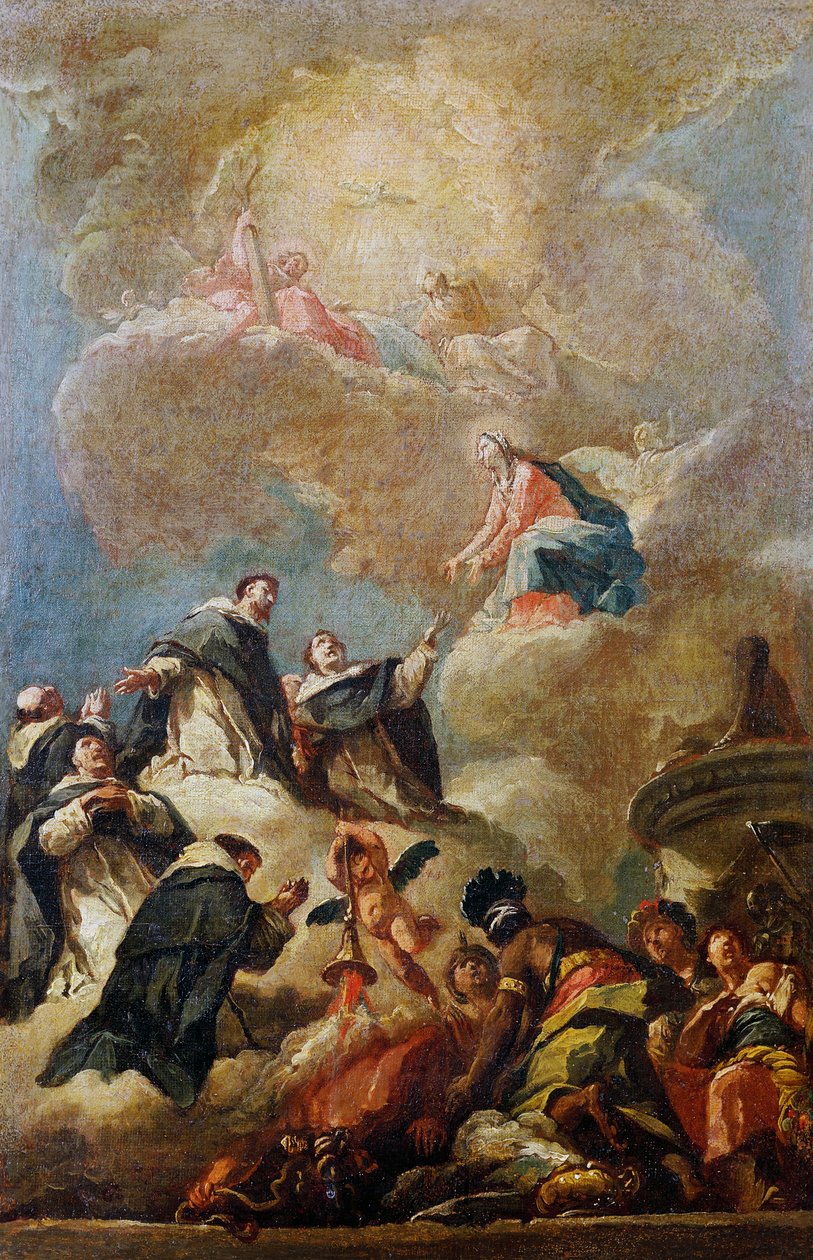 Domonkos szentek dicsőségben, kb 1750, Gaspare Diziani (1689-1767), olaj, vászon, 64x42 cm, vázlat a bergamói Szent Bertalan-templom boltozatához alkotó: Gasparo Diziani