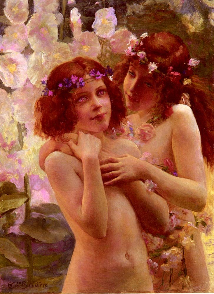 Két gyermek virágkoronákkal alkotó: Gaston Bussiere