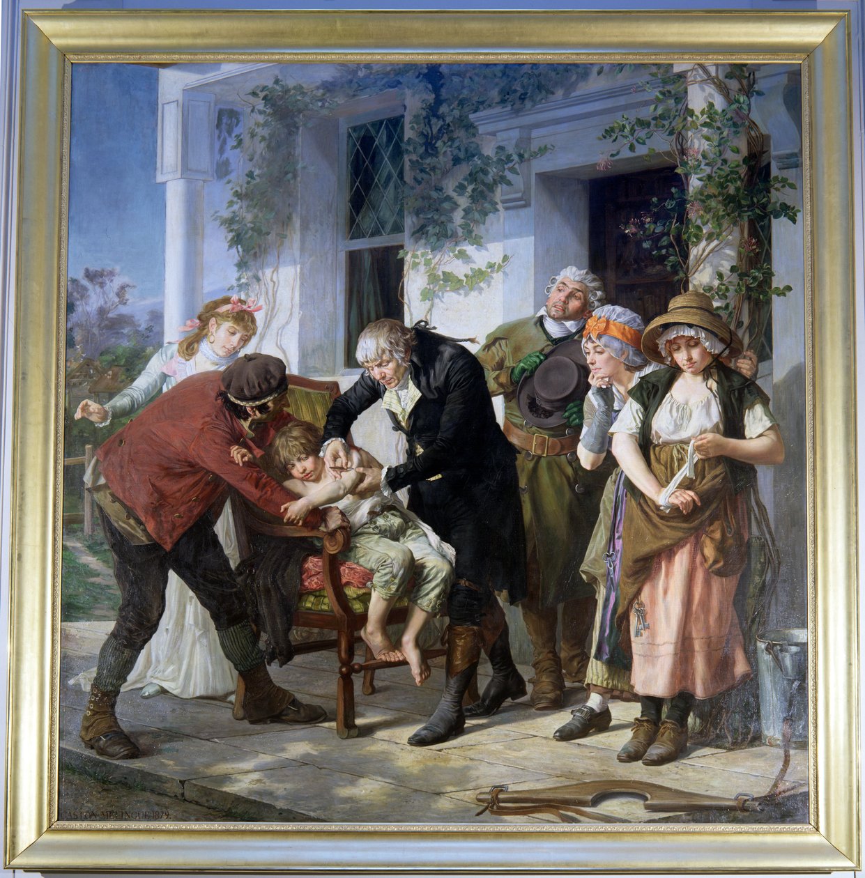 Edward Jenner (1749-1823), aki az első oltást a himlő ellen végezte 1796-ban, 1879-ben (lásd még 199739) alkotó: Gaston Melingue
