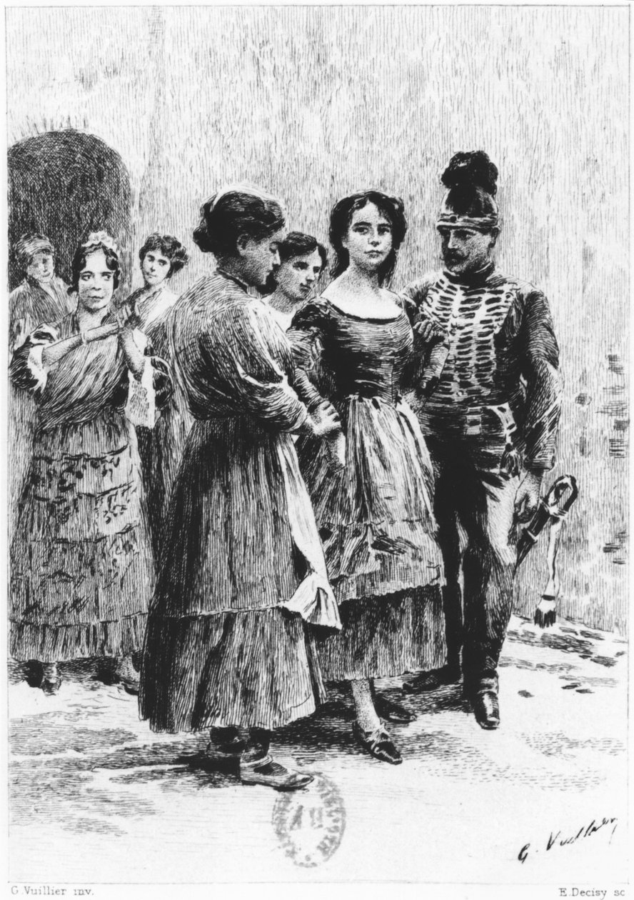 Jelenet Prosper Merimee (1803-70) "Carmen"-jéből, Eugene Decisy (1866-1936) illusztrálásával. alkotó: Gaston Vuillier