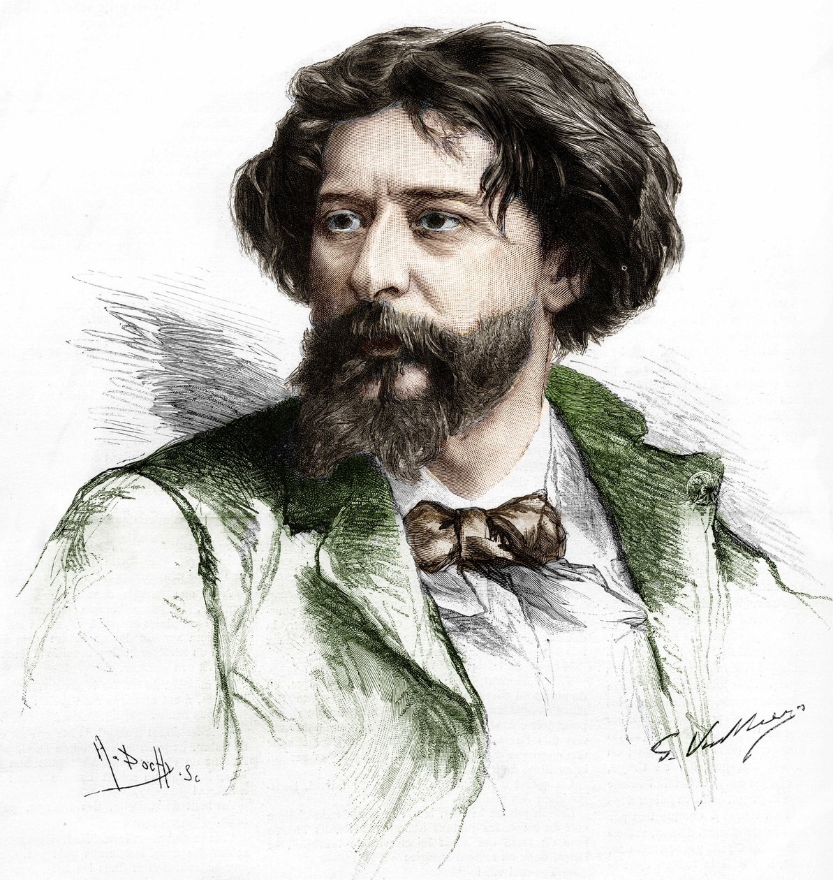 Alphonse Daudet (1840-1897) francia író portréja. A. Pochy metszete Gaston Vuillier nyomán, sd. század vége. alkotó: Gaston (after) Vuillier