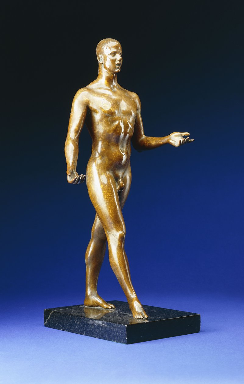 Sétáló ember – Lincoln Kirstein portréja, 1933 körül (aranyozott bronz csomag, erezett fekete márvány alapon) alkotó: Gaston Lachaise