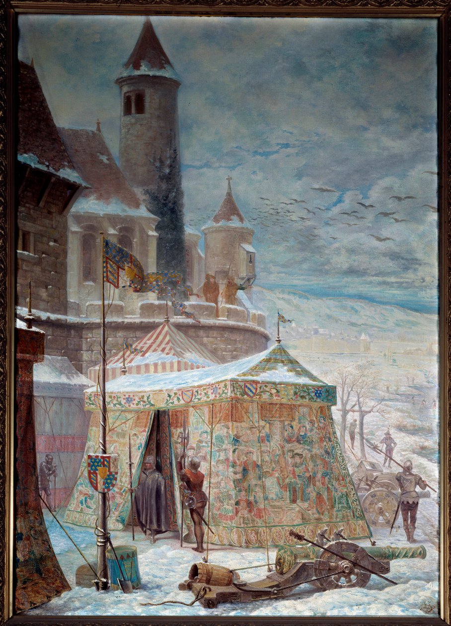 Burgundi háború: "" Temeraire Károly sátra Nancy ostrománál"" Burgundia hercege Károly Temeraire meghalt a nancyi csatában 1477.01.05. Lotaringiai René II. Festék alkotó: Gaston Save