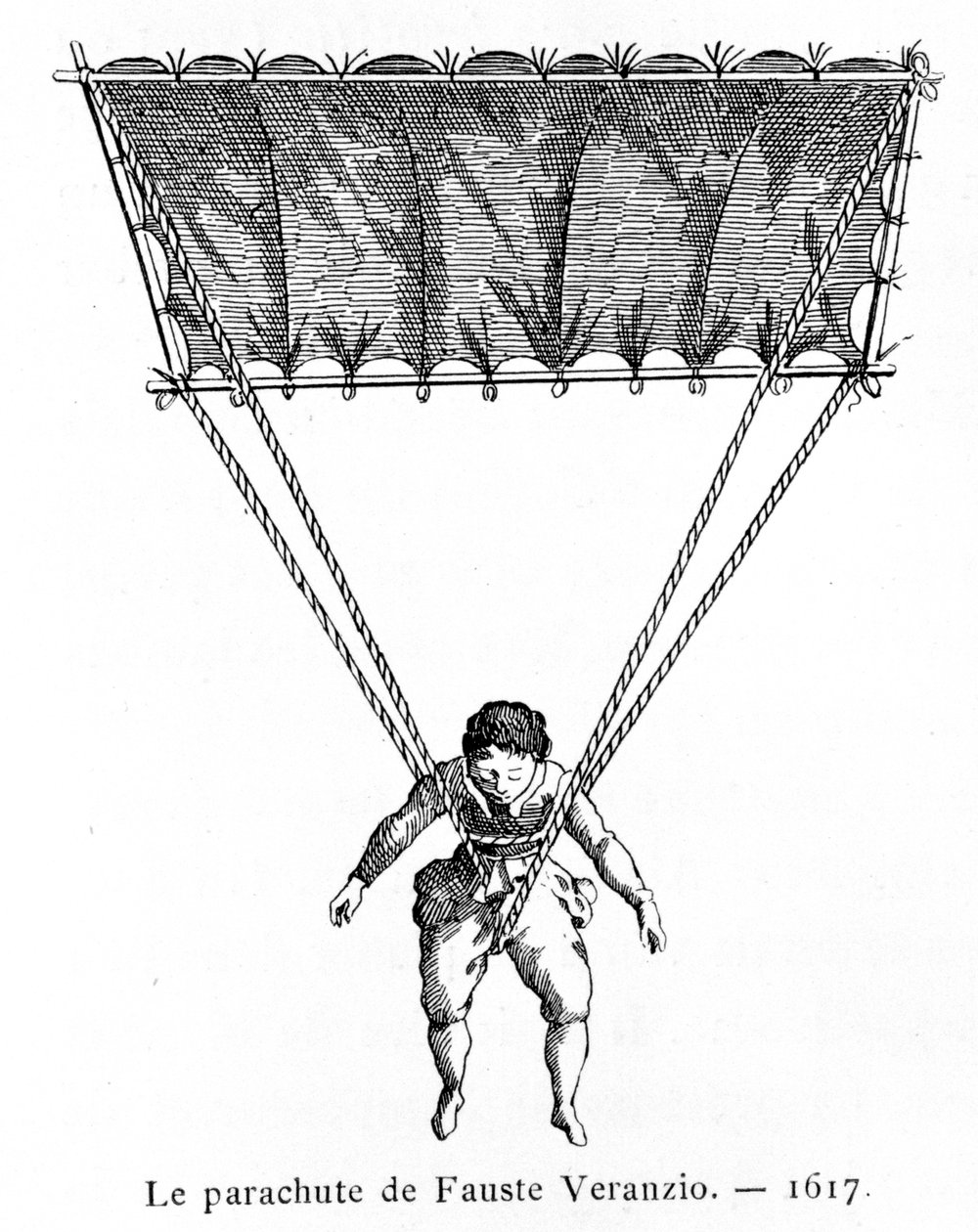 Fauste Veranzio ejtőernyője, 1617, 1887. alkotó: Gaston Tissandier