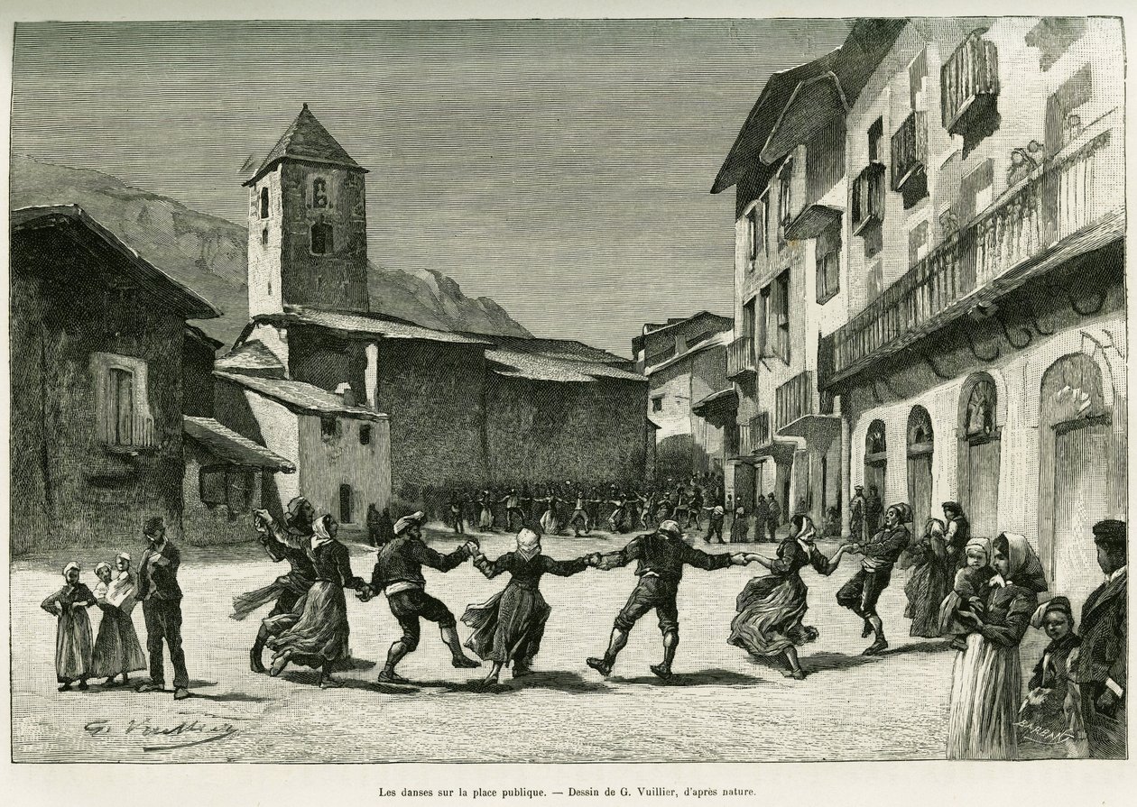 Tánc a köztéren. G. Vuillier metszete a Le val d